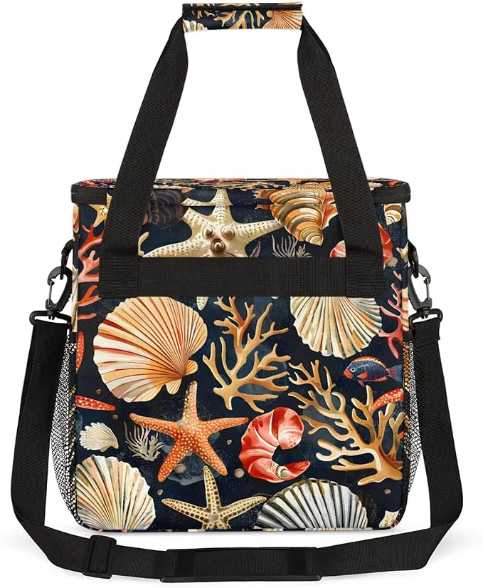 Coastal Beach Seashell Starfish Coffee Maker Carring Bag, Large Insulated - Image 5