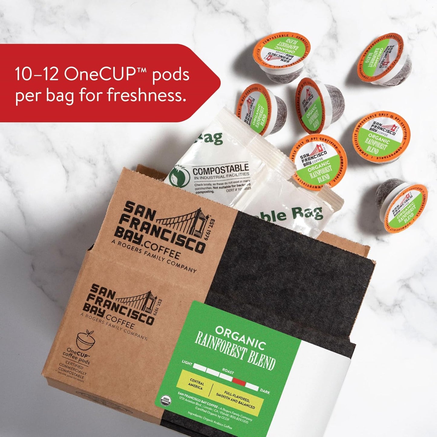San Francisco Bay Compostable Coffee Pods - Organic Rainforest Blend (72 Ct) K Cup Compatible including Keurig 2.0, Medium Dark Roast