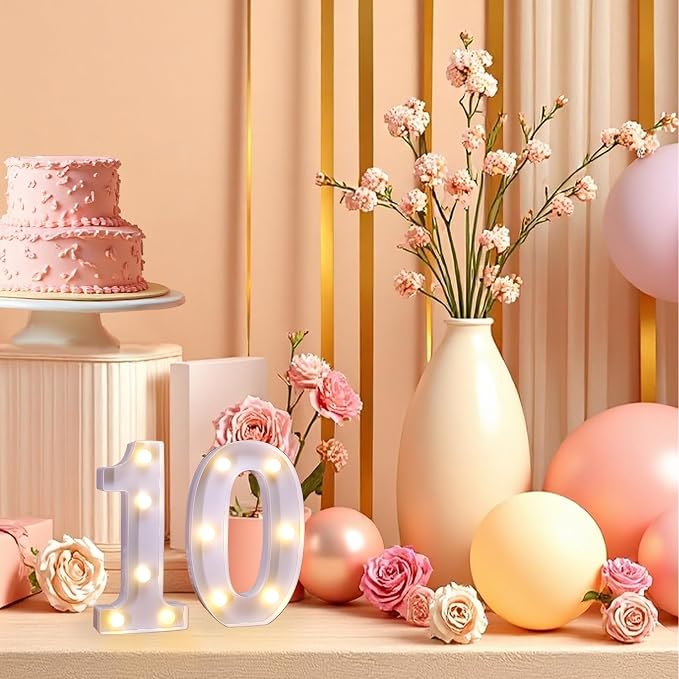 10th Birthday Decoration Light Up Letters, Battery Powered LED Numbers Marquee - Image 4