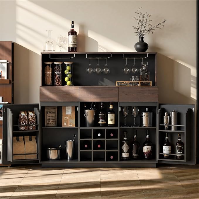 ModernMate Wine Cabinet with 3 Drawers, Coffee Bar Cabinet with LED Lights - Image 3