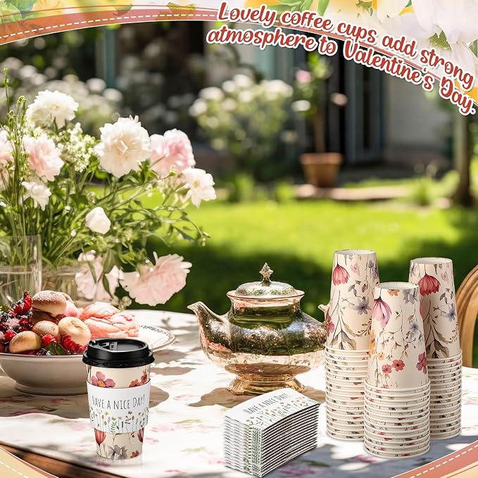 Lallisa 50 Pack 16oz Vintage Floral Disposable Coffee Cups - Image 6