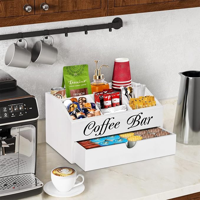 Coffee Bar Organizer Countertop, Wooden Bar Accessories - Image 2