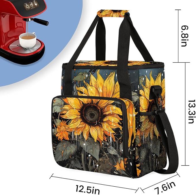Vintage Sunflower Coffee Maker Carring Bag, Large Insulated Storage Organizer - Image 2
