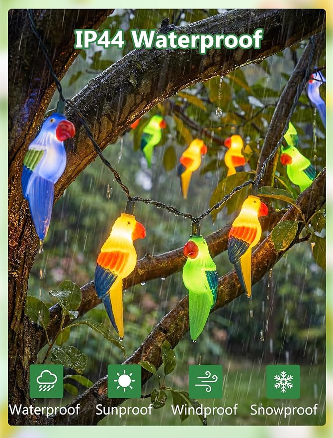 Outdoor Tropical Parrot String Lights Plug in, 8.5Ft Outdoor Hawaiian - Image 3