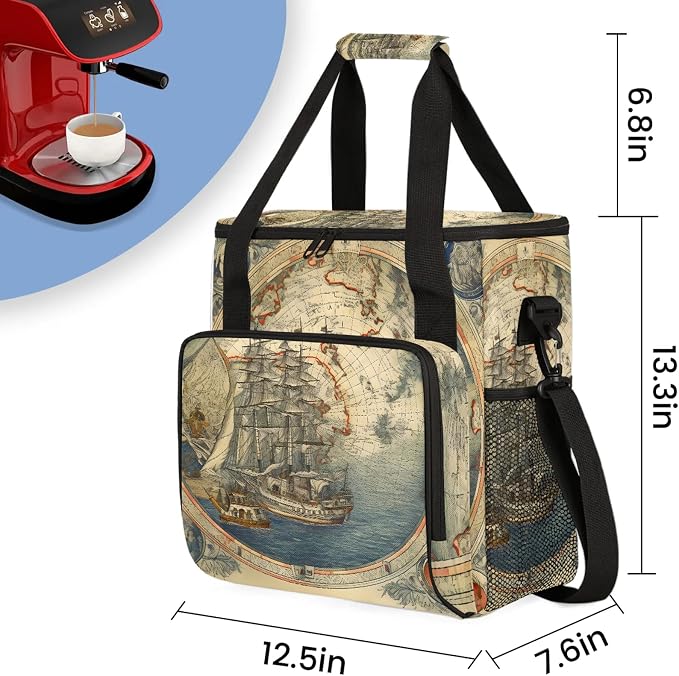 Vintage Sailing Ship Nautical Coffee Maker Carring Bag, Large Insulated Storage - Image 2