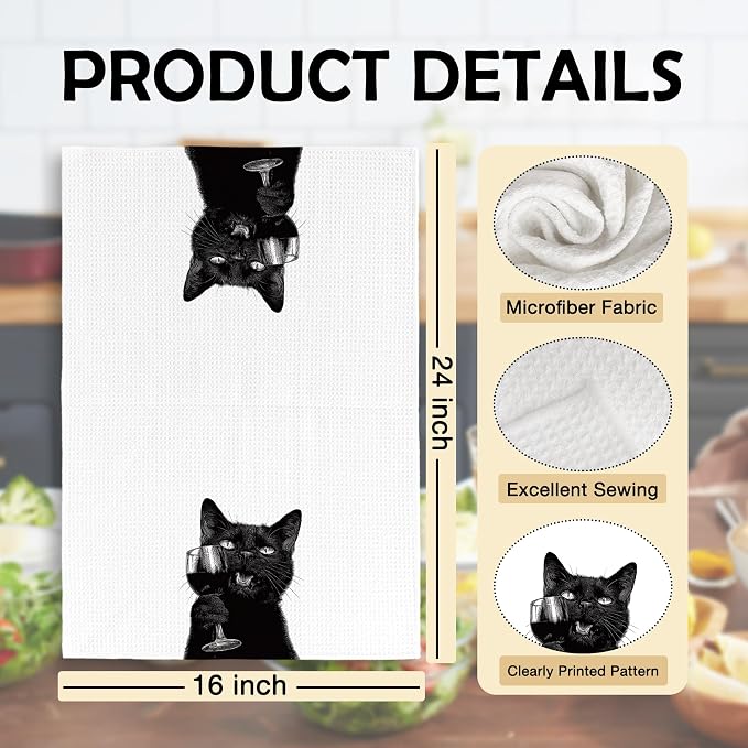 Funny Black Cat Wine Kitchen Towels, Gifts - Image 6