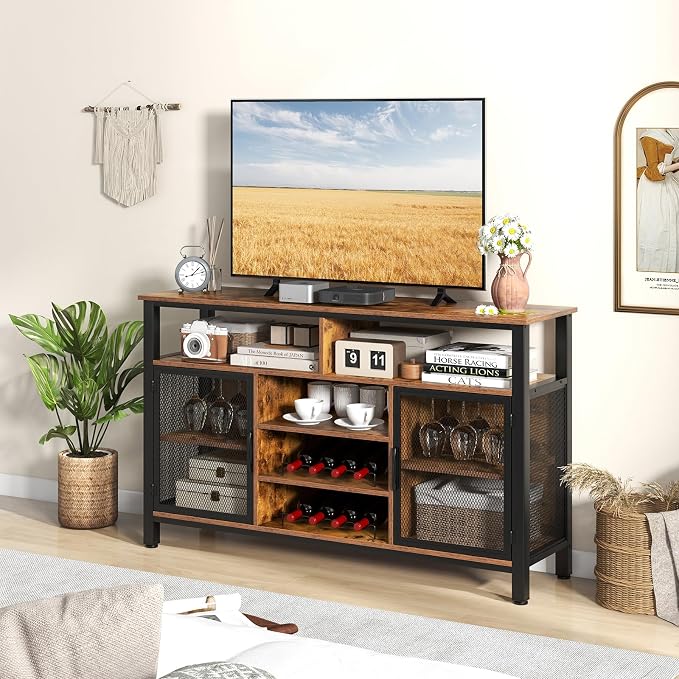 Giantex Coffee Bar Cabinet for Liquor and Glasses, 6 Rows of Wine Glass Holders - Image 9