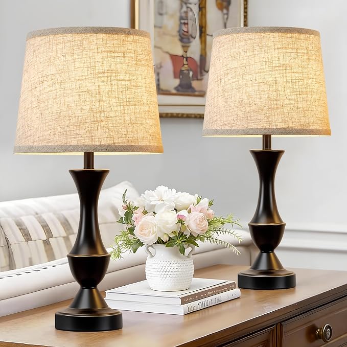 Luvkczc Table Lamp Set of 2, Linen Shade Desk Lamps by Luvkczc