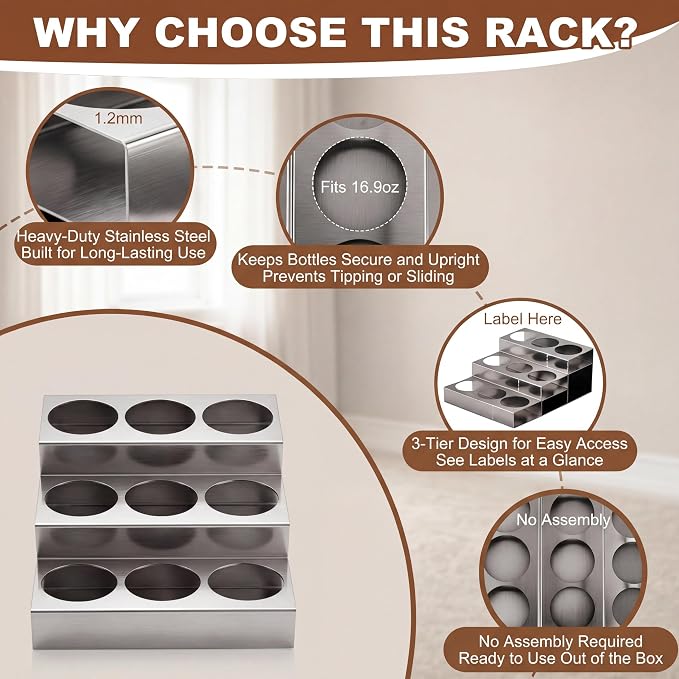 Novabright 3 Tier Coffee Syrup Rack Organizer, Stainless Steel Syrup Bottle - Image 5