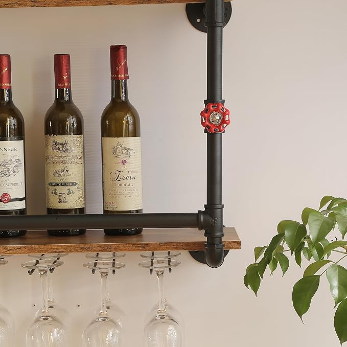 41 Inch Wine Rack Wall Mounted 2 Tier, Hanging Floating Bar Liquor Shelves - Image 6