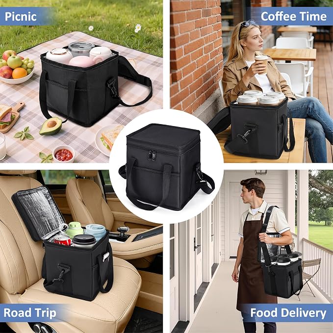 Reusable Drink Carrier with Handle, Tip-Resistant 4 Cup Insulated Bag, - Image 8