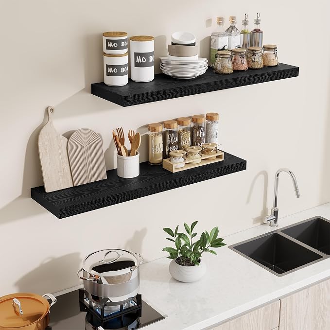 Dreamland 40 Inch Long Floating Shelves in Black, 9.3 Inch Deep Floating Shelf - Image 2