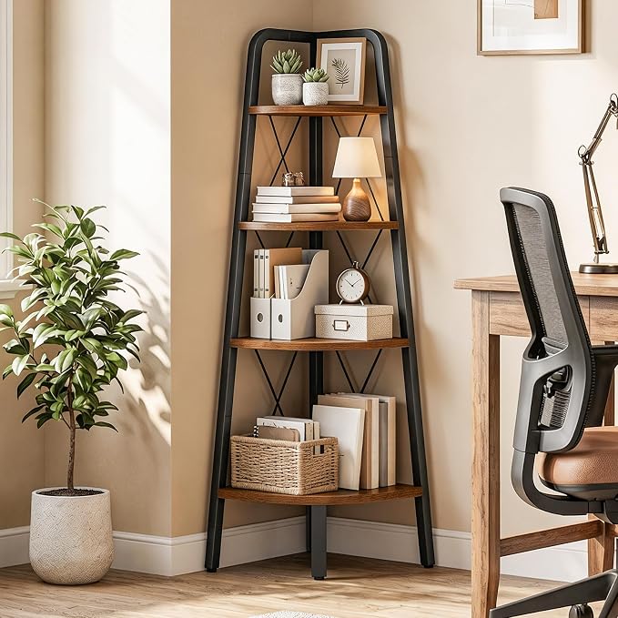 HOOBRO Corner Shelf, 4-Tier Corner Shelf Stand, 53.5" Tall Ladder Bookshelf - Image 4