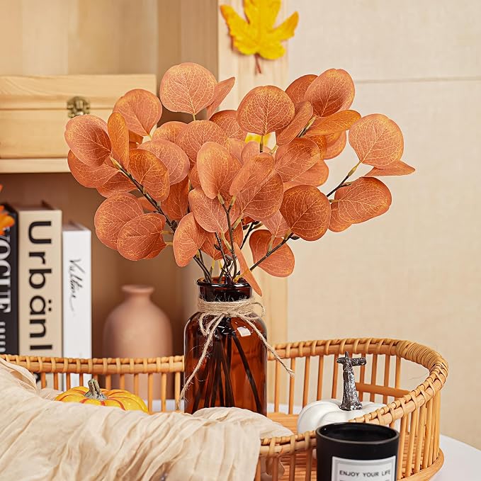 Der Rose 13.5" Fake Plants for Fall Bathroom Decor Autumn Artificial Eucalyptus - Image 9