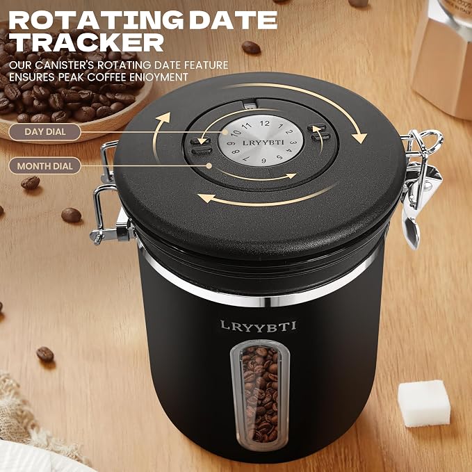 Coffee Canisters with Window, Scoop and Airtight Lid Stainless Steel Kitchen - Image 4