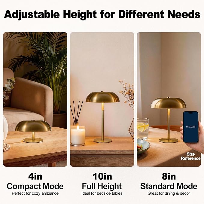 Portable LED Mushroom Table Lamp, Cordless Gold Table Lamp - Image 6