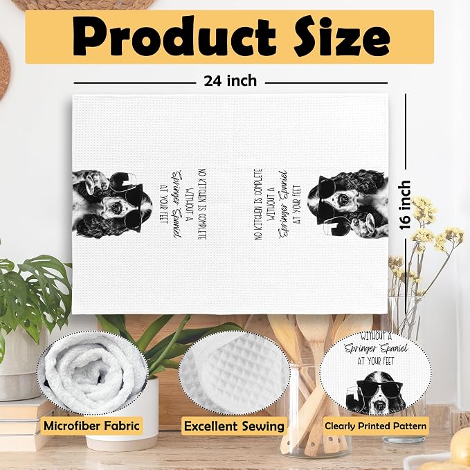 Funny Springer Spaniel Kitchen Towels Set of 2, Dog Kitchen Accessories - Image 6