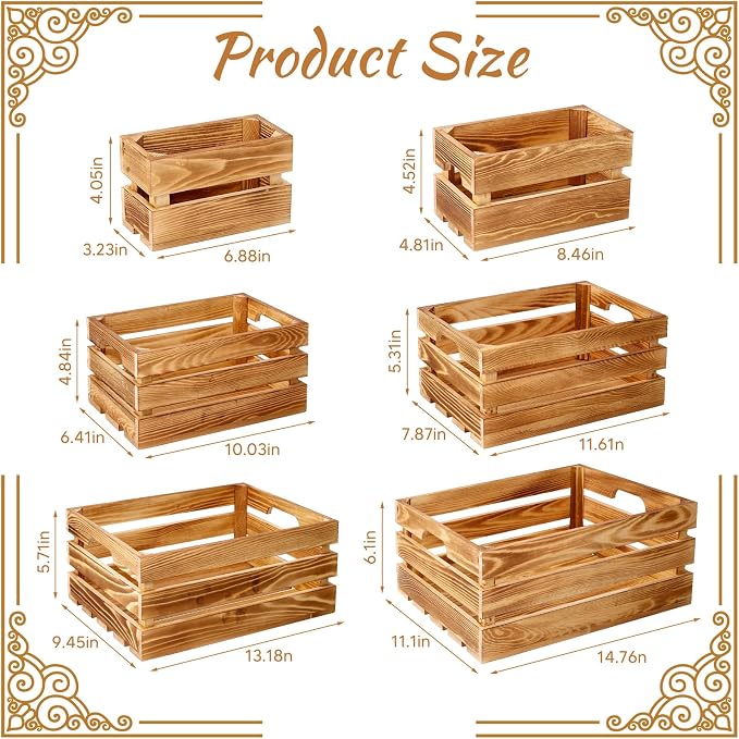 BOBOKA Set of 6 Decorative Wood Crates Nesting Storage Container, 6 Size - Image 2