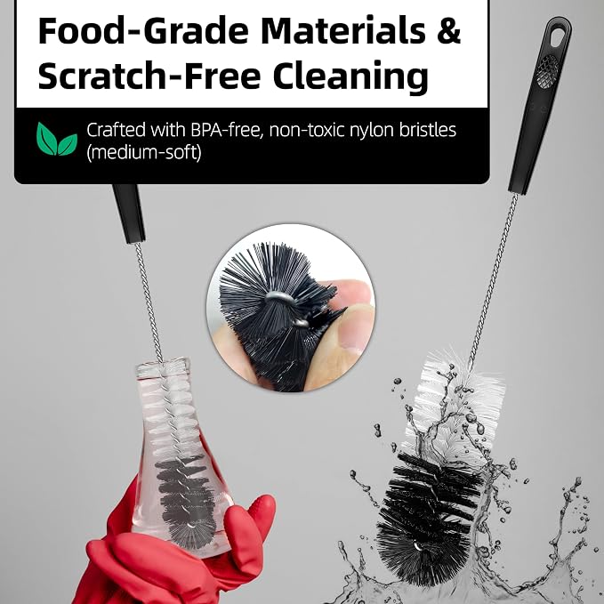 2 Pcs Bottle Brushes Set, Long Thin Flexible Bendable Flexible Cleaner - Image 3