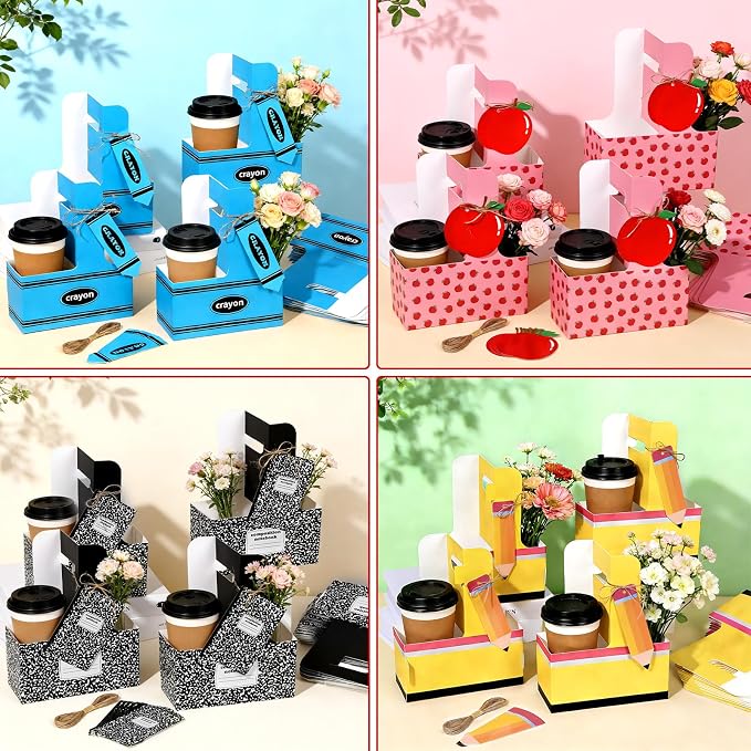 24 Set Teacher Appreciation Gifts Composition Pencil Apple Crayon 2 Cup Drink - Image 5