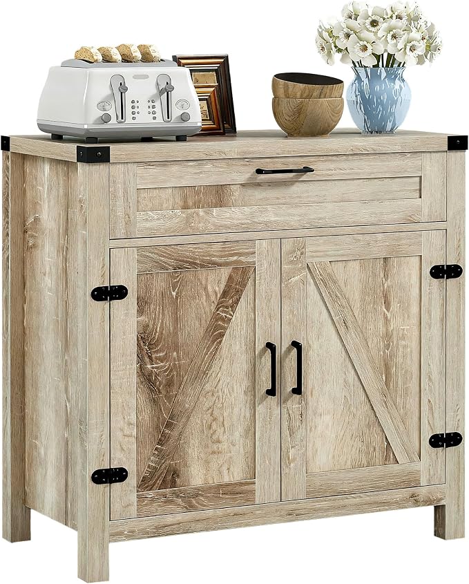 HOMCOM Sideboard with Storage Drawer, Modern Farmhouse Kitchen Cabinet with 2 by HOMCOM