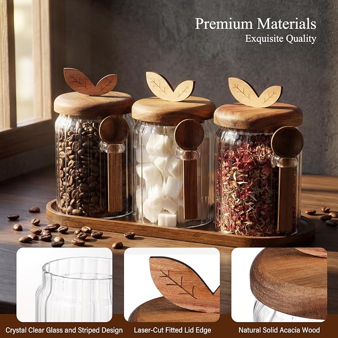 Remerry 3 Pcs Coffee Bar Accessories Set 20 oz Glass Sugar Storage Jars - Image 5