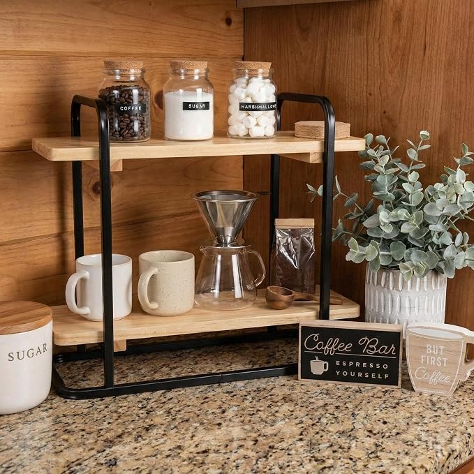 Bokon 2 Tier Coffee Station Organizer, Wooden Coffee Bar Organizer by Bokon