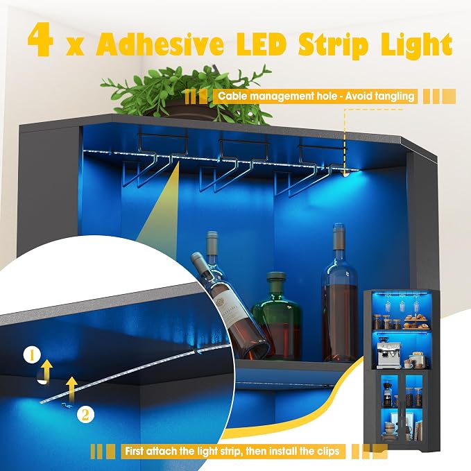 65" Tall LED Corner Bar Cabinet - Image 8