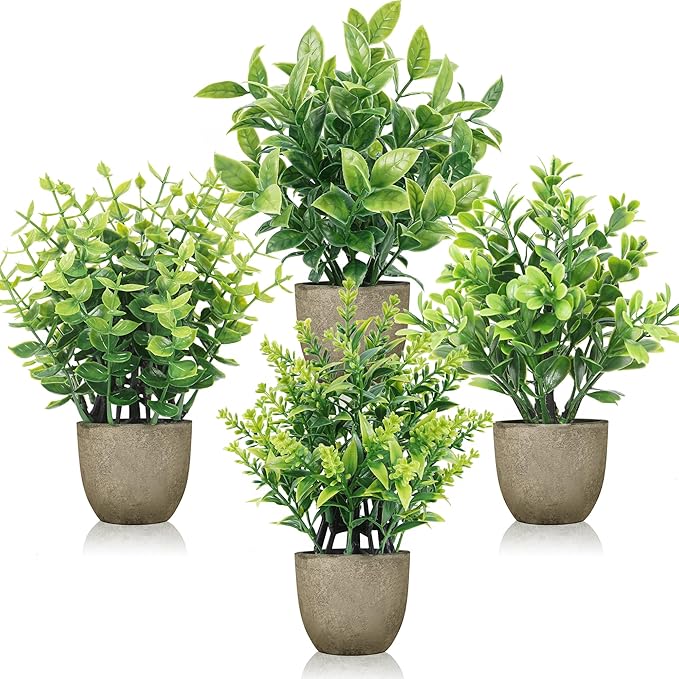 Der Rose 4 Pack Mini Artificial Plants Indoor in Pots Mixed Fake Plants by DerRose