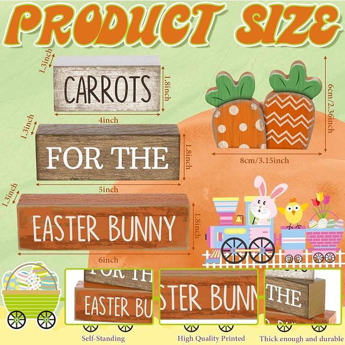 Lineshading 4 Pcs Easter Decor Wooden Carrot Decoration Easter Tiered Tray - Image 2