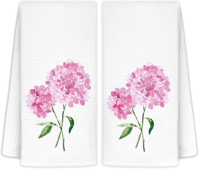 Pink Hydrangea Floral Hand Towels by LoveandHome