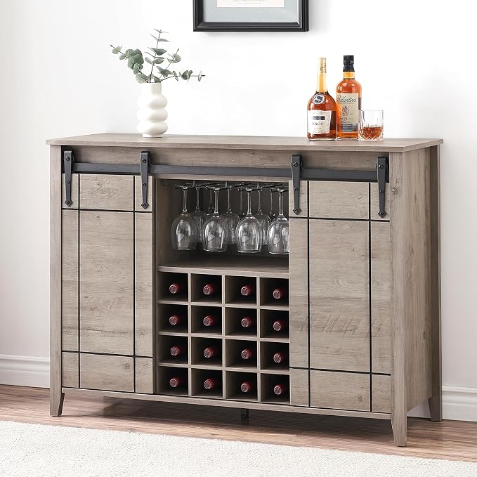 GarveeHome Bar Cabinet with Barn Doors, Farmhouse Style Wine Storage Unit with - Image 9