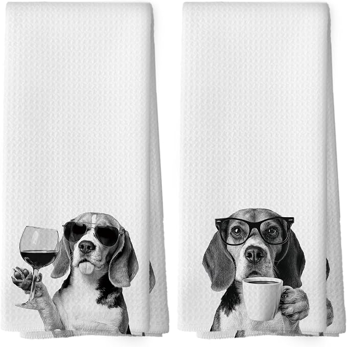 Funny Beagle Kitchen Towels Set of 2, Dog Kitchen Accessories, Coffee Station by Mcehtle