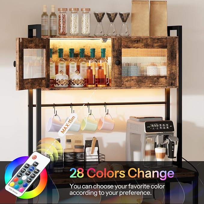 HOOBRO Bakers Rack with Storage Cabinet, 5-Tier Coffee Bar with Power Outlet - Image 5