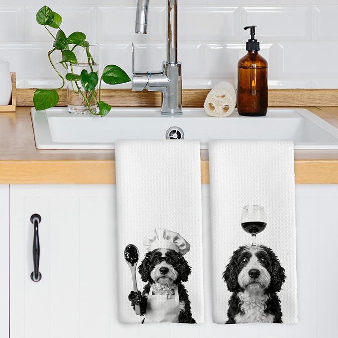 Funny Chef Bernedoodle Wine Kitchen Dish Towels, Bernedoodle Gifts - Image 3