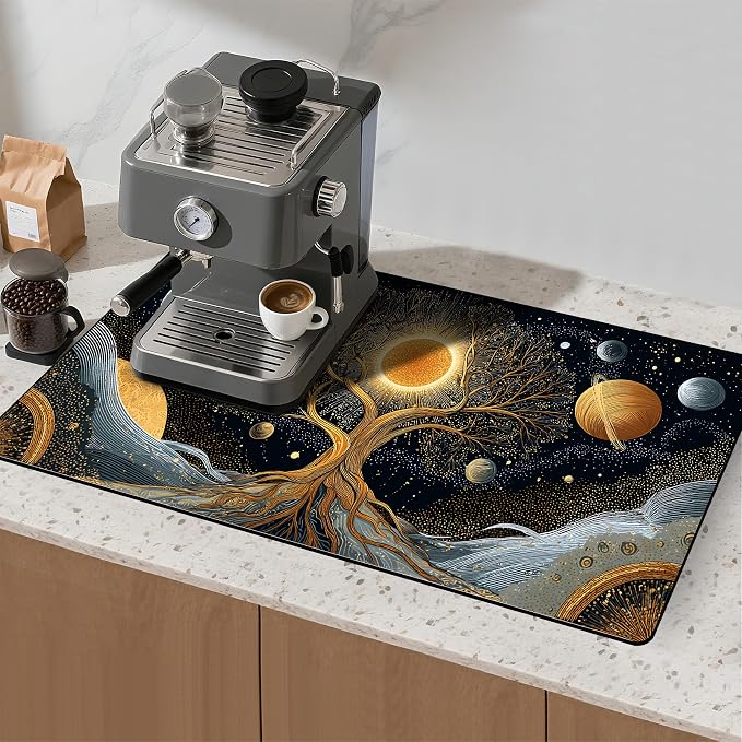 BVBOX 17" x 32" Coffee Bar Mat, Absorbent Dish Drying Mat Cuttable Hide Stain - Image 2