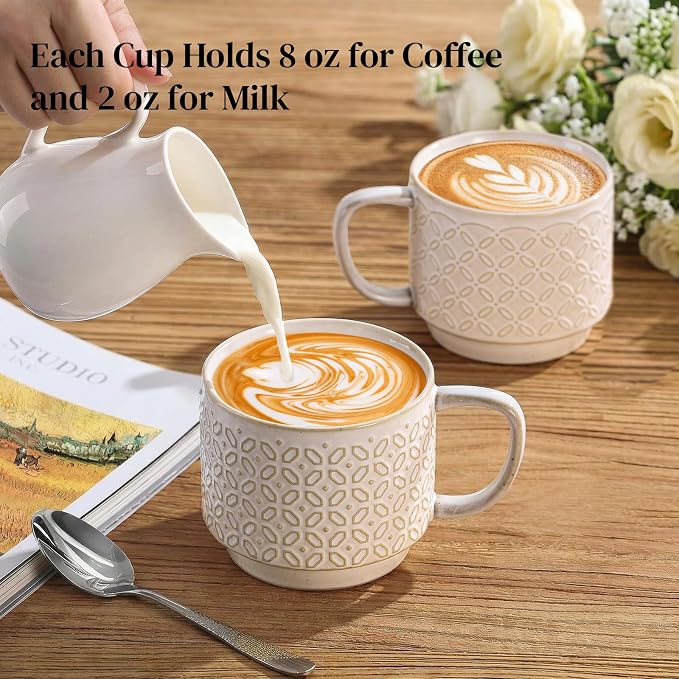 DOWAN 12oz Coffee Mugs Set of 4, Ceramic Coffee Mugs, Stackable Cappuccino Cups - Image 4