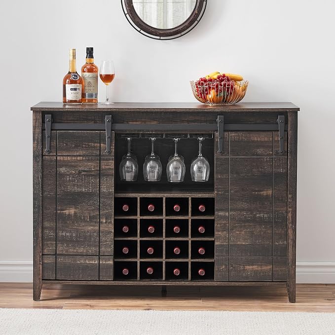 GarveeHome Bar Cabinet with Barn Doors, Farmhouse Style Wine Storage Unit with - Image 8