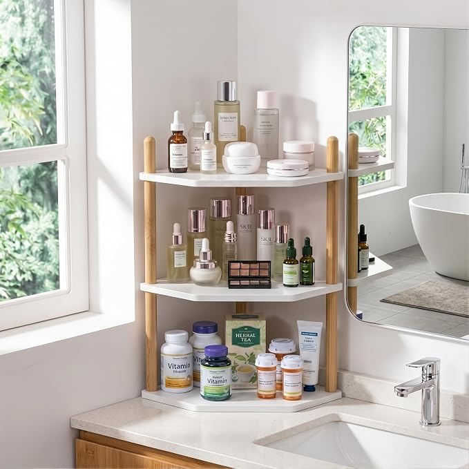3-Tier Expandable Bamboo Corner Shelf - Image 4