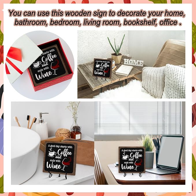 Coffee And Wine Desk Decor Sign, Rustic Wooden Sign - Image 3