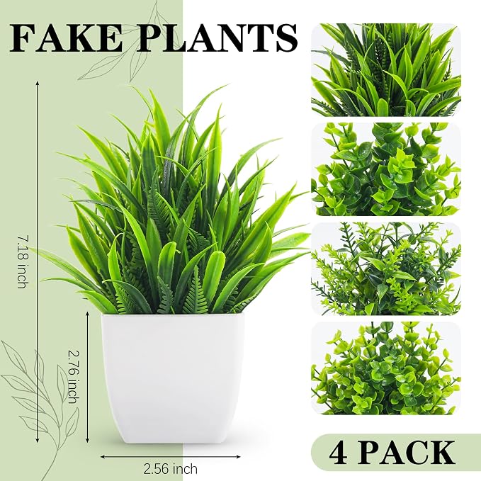 Der Rose 4 Pack Fake Plants Small Artificial Mini Faux Plants Indoor - Image 3