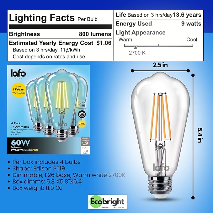 EcoBright ST19 ST64 LED Edison Bulbs Dimmable Filament Lights 60W Equivalent 9W - Image 12
