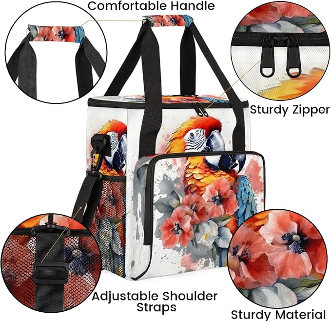 Parrot Flower Coffee Maker Carring Bag, Large Insulated Storage Organizer Case - Image 6