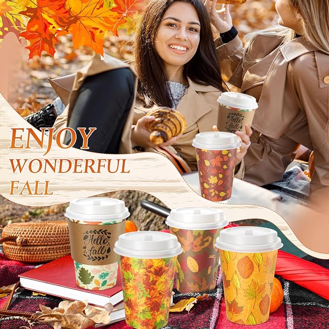 Mimorou 60 Pcs Thanksgiving Fall Cups 12oz Coffee Cups - Image 4