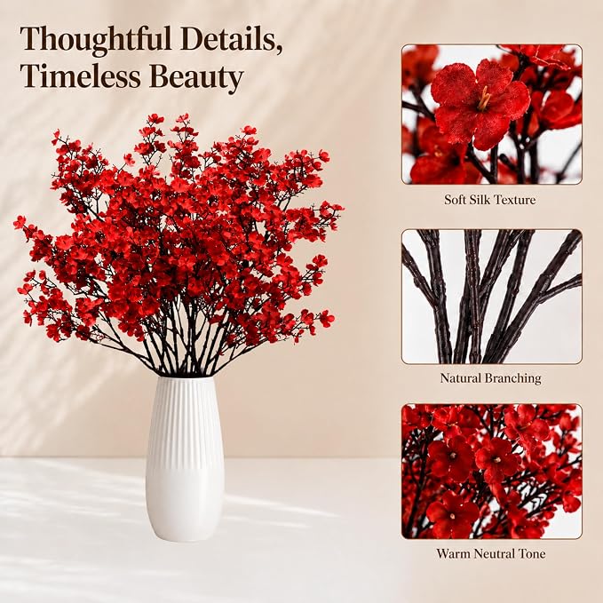 Mandy's 6 Bundles Artificial Red Baby’s Breath Flowers | 18.5 Inch Silk - Image 4