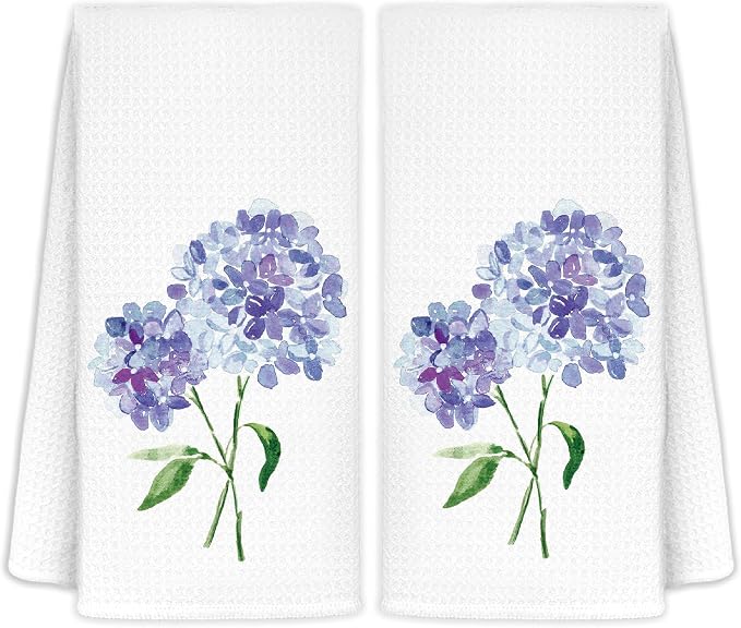 Purple Hydrangea Flowers Floral Kitchen Towels Set of 2 by LoveandHome