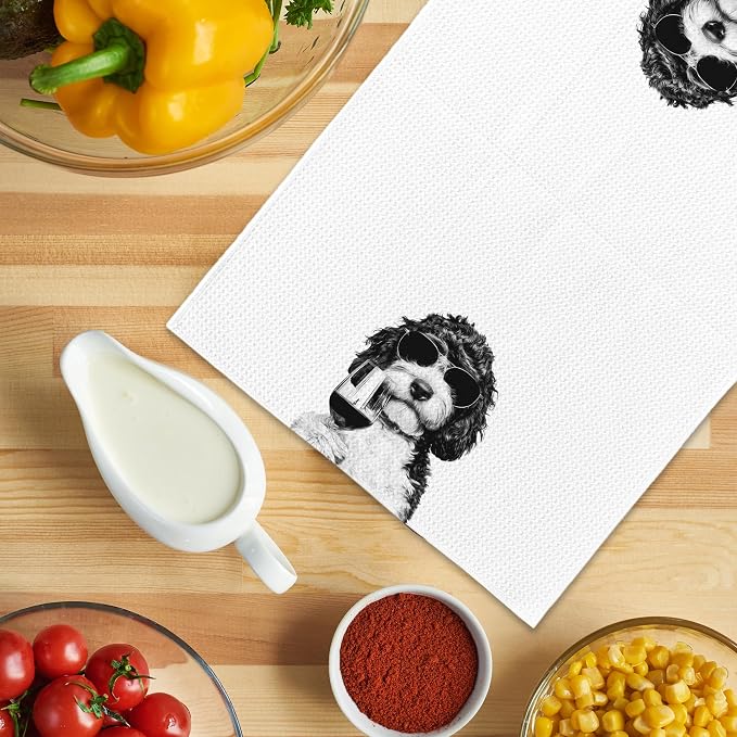 Funny Bernedoodle Wine Kitchen Towels, Gifts - Image 5