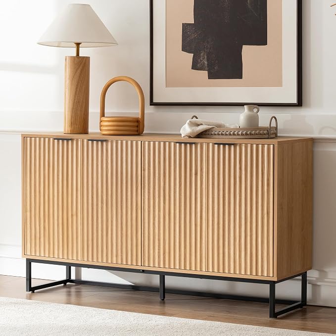 Fluted Storage Cabinet with 4 Doors, Natural Oak by MoomJiee