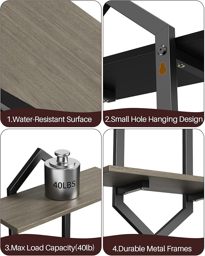 3 Tier Floating Shelves, Modern Geometric Wooden Shelf - Image 7