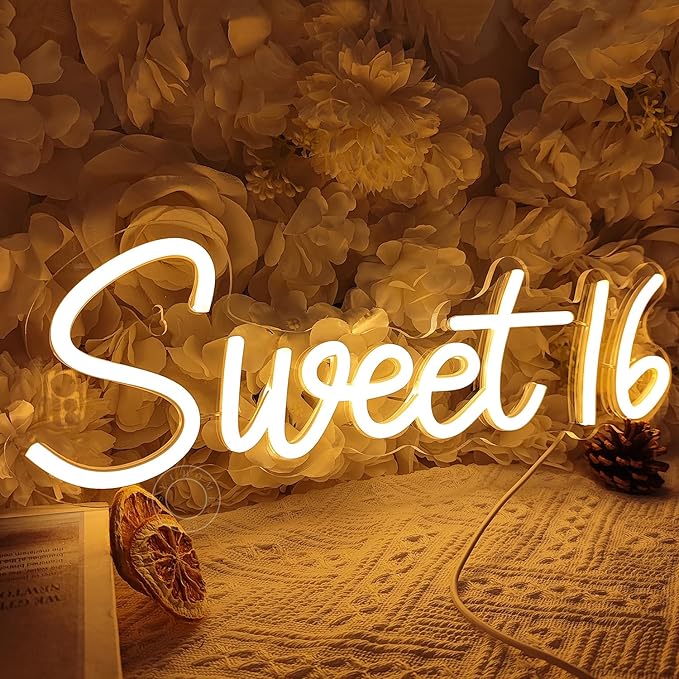 SYLHOME Sweet 16 LED Neon Light Sign Sweet Girls Adults Bedroom Happy 16th by SYLHOME